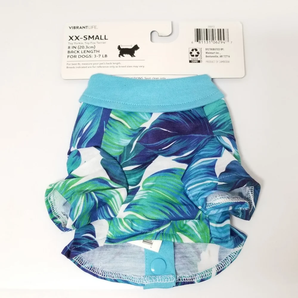 Vibrant Life Blue Tropical Palm Print Shirt Sz XXS NWT